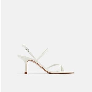 Zara Strappy Mid Heel Sandal White, Sz 41